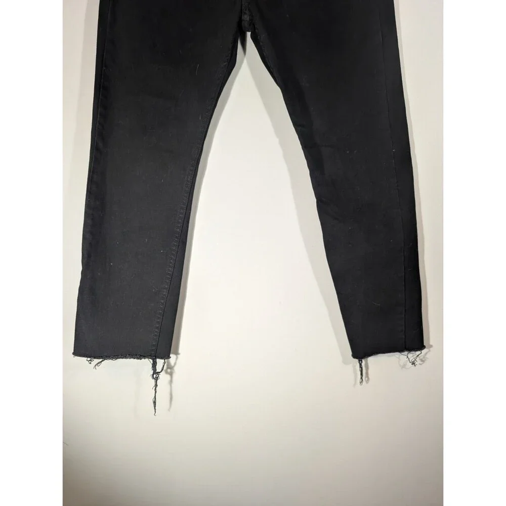 Levi's 502 Mens Black Taper Fit Jeans Mid Rise Cropped Raw Hem Sz 29 Grunge